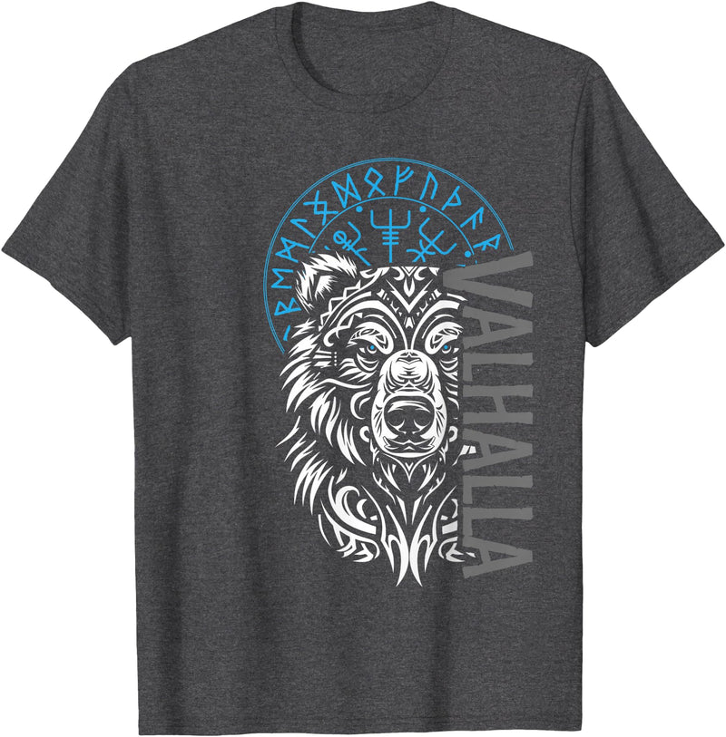 Nordic Valor, Viking Visions, Berserk til Valhalla Valhalla & Viking Compass - Nordic Bear Design T-Shirt - Dark Heather Grey