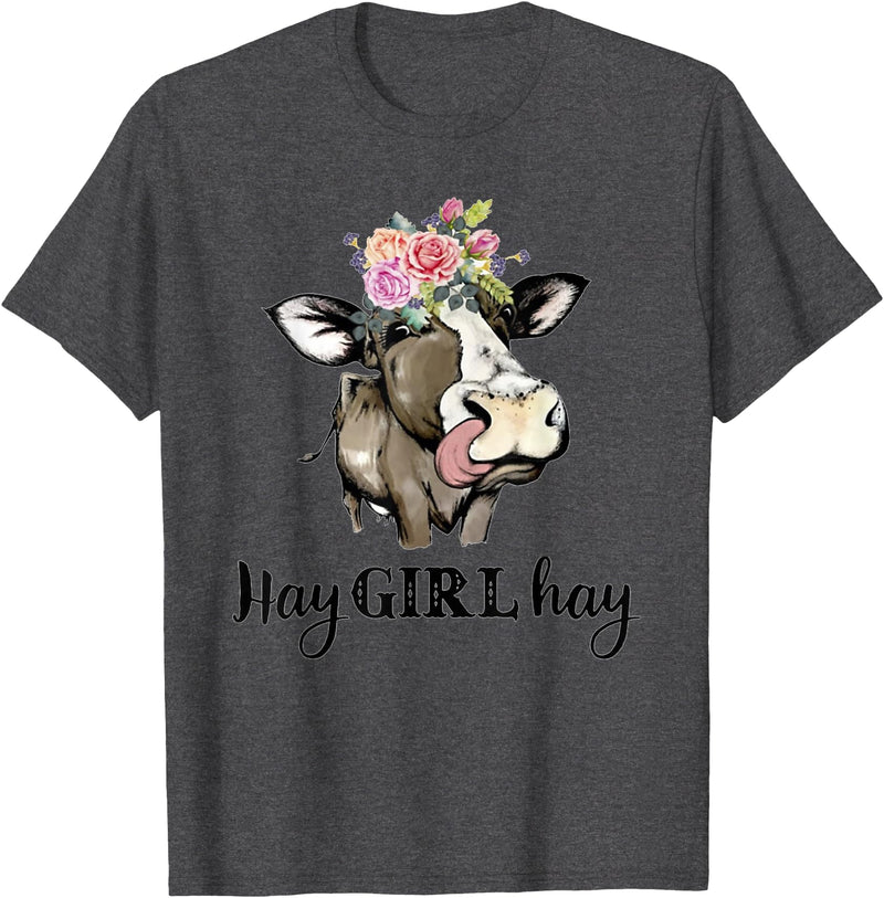 Funny Cow Design Cow Hay Girl Hay T-Shirt Funny Cow Lovers Heifer Gifts Tee T-Shirt - Dark Heather Grey