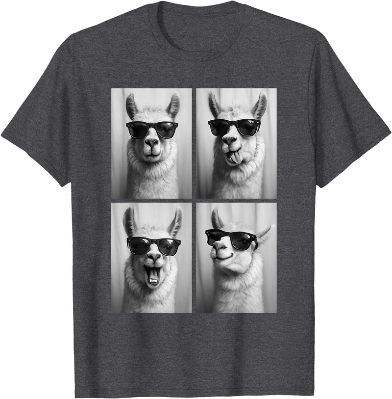 Funny Animal Selfie Booth Tee Cool Llamas Sunglasses Jungle Animal Meme Selfie Booth T-Shirt - Dark Heather Grey