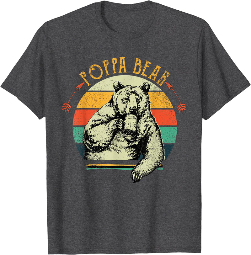 Poppa Bear Funny Father's Day shirt Mens Vintage Poppa Bear Shirt Funny Fathers Day T-Shirt - Dark Heather Grey