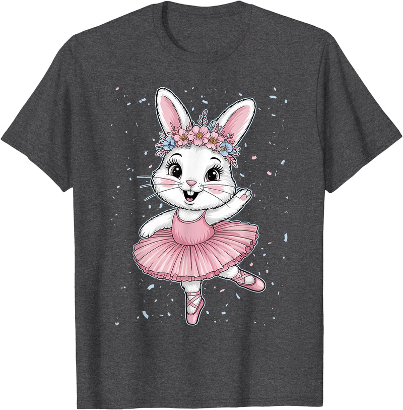 Sweet Dancing Ballerina Bunny Ballet Rabbit Girl Easter Day T-Shirt in Dark Heather Grey