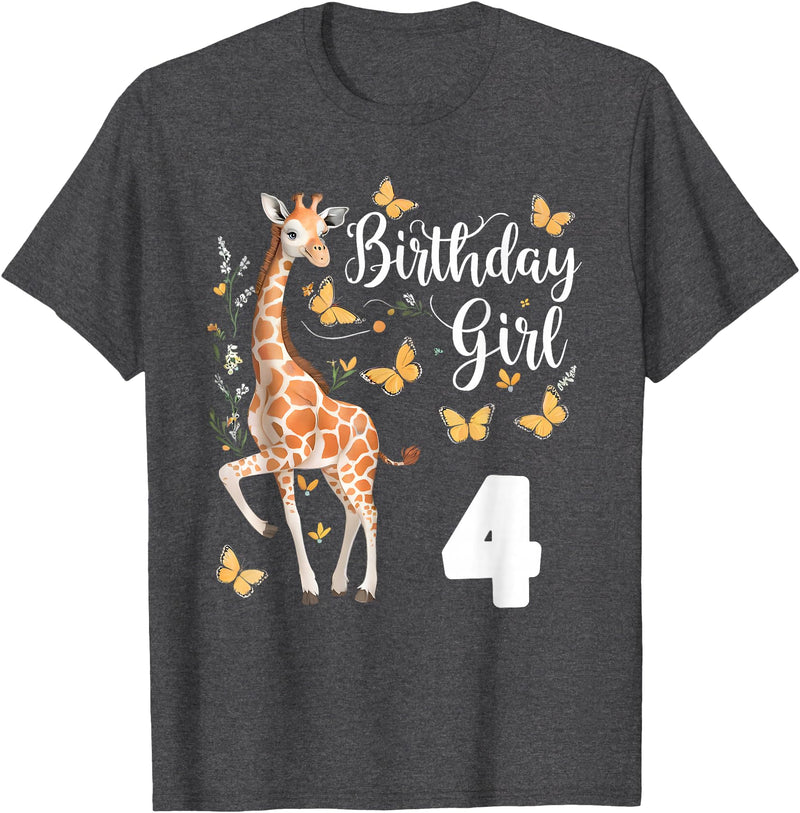 Giraffe Birthday Party by LazyPanda Giraffe 4th Birthday Girl 4 Years Old Giraffe Lover T-Shirt - Dark Heather Grey