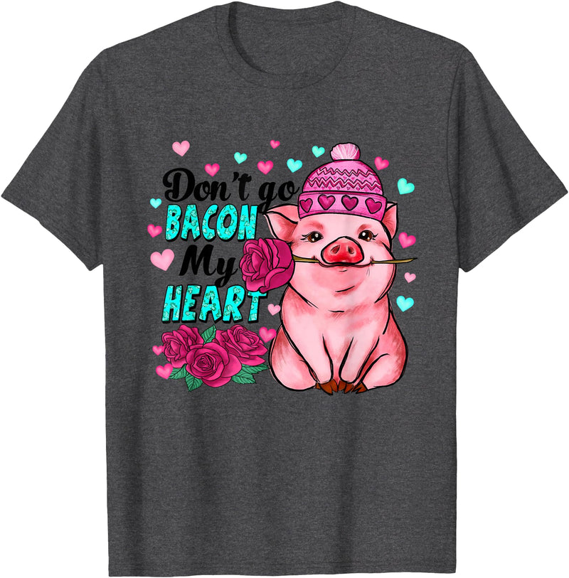 Punny Pig Valentine Apparel Don't Go Bacon My Heart Funny Pig Valentine Tee T-Shirt - Dark Heather Grey