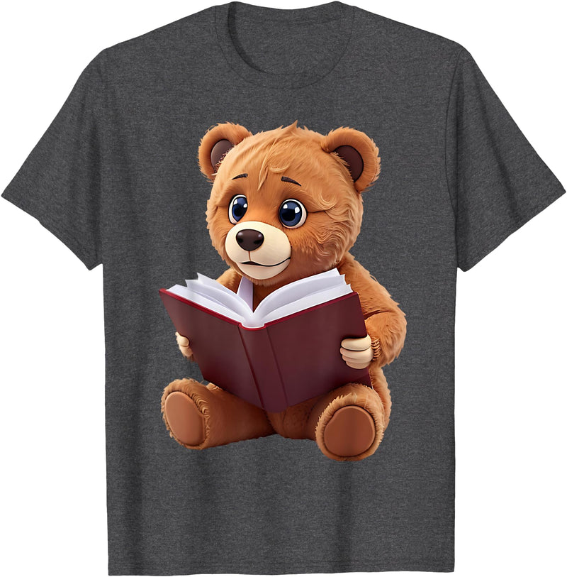 Funny Teddy Bear reading a book: Graphic for bear lovers T-Shirt - Dark Heather Grey