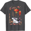 Cute Chinese New Year Rabbit for Women Watercolor Flowers T-Shirt in Dark Heather Grey