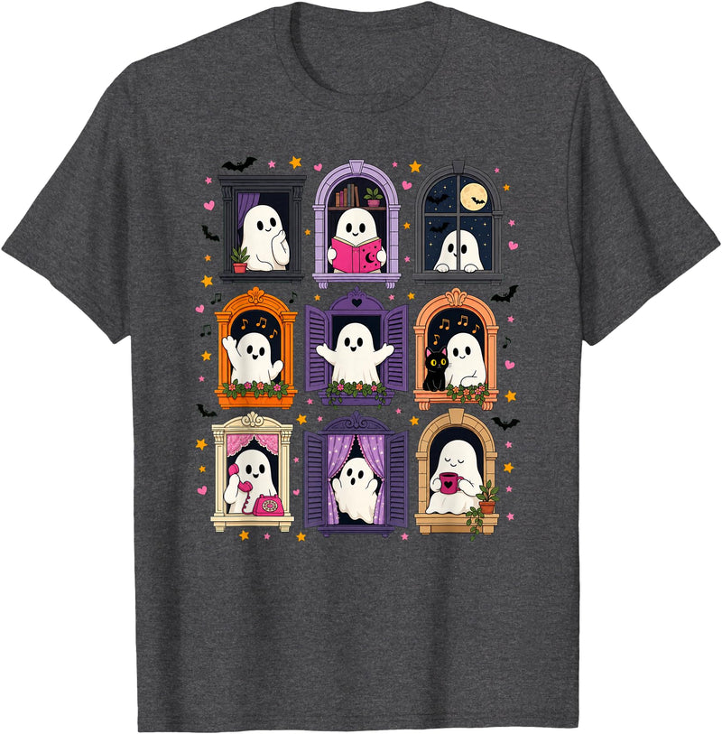 Cozy Spooky Aesthetic And Halloween Vibes Cute Halloween Kawaii Ghosts Spooky Season Costumes Fall T-Shirt - Dark Heather