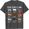 God Says I Am Christian Bible Verse Apparel God Says I Am Cute Heifer Cow Bible Verse Christian T-Shirt - Dark Heather Grey