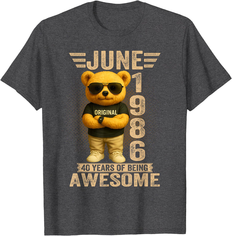 June 1986 40th Birthday Gifts for Men Women 40 Year Old June 1986 Teddy Bear 40th Birthday Men Women T-Shirt - Dark Heather Grey