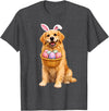 Golden Retriever Bunny Ears Eggs Cute Easter Dogs T-Shirt in Dark Heather Grey
