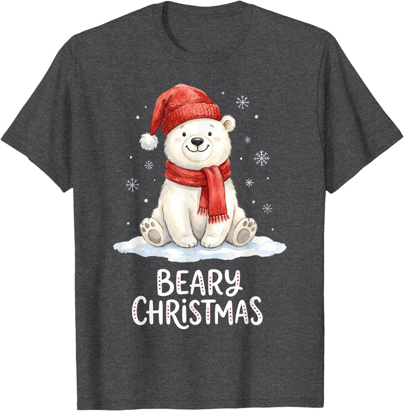 Christmas Pajama Xmas Party Candy Cane Gingerbread Cute Beary Christmas Polar Watercolor Xmas Holiday T-Shirt - Dark Heather Grey