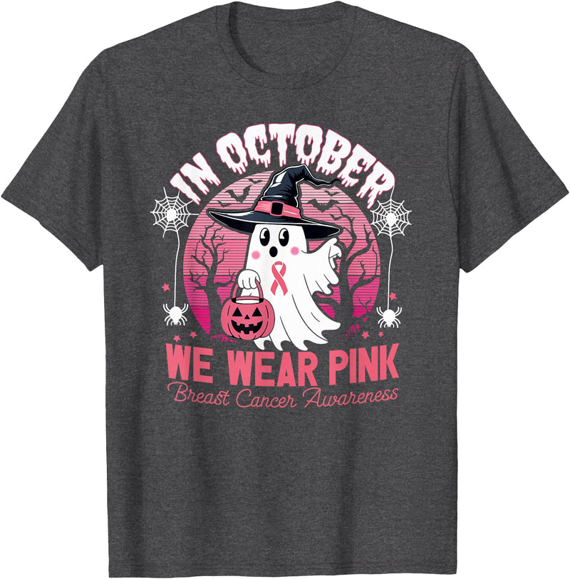 Show Your Support Breast Cancer Awareness Month in October We Wear Pink Breast Cancer Awareness Halloween T-Shirt - Dark