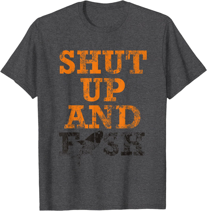Green Cow Land Shut Up And Fish Distressed apparel T-Shirt - Dark Heather Grey