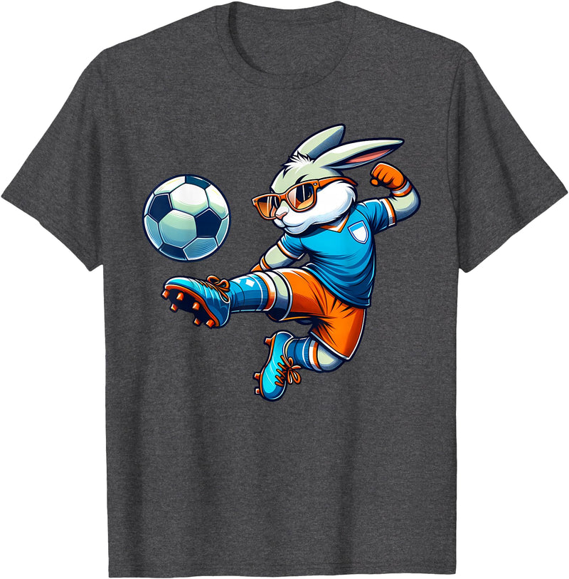 Happy Easter Bunny Soccer Player Lover Sport Rabbit T-Shirt in Dark Heather Grey