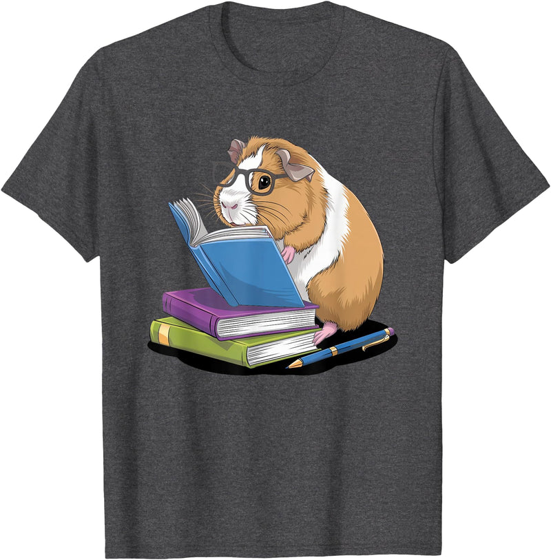 Guinea Pig Reading Books Reader Tee Guinea Pig Reading Books Bookworm Pet Lover Reader Librarian T-Shirt - Dark Heather Grey