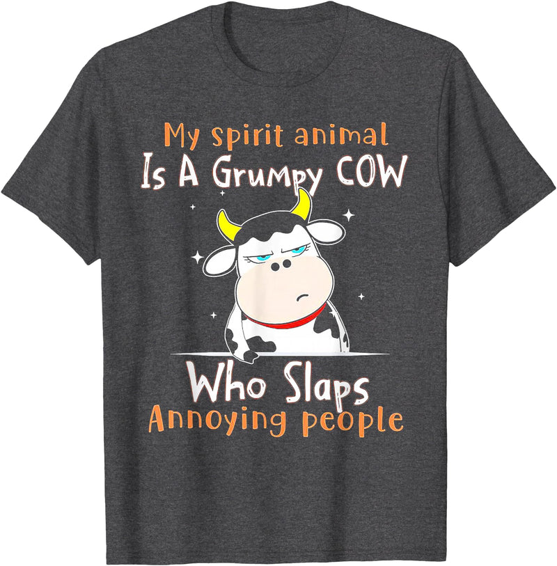 Funny My Spirit Animal Is A Grumpy Cow Tee Shirt My Spirit Animal Is A Grumpy Cow Who Slaps Annoying People T-Shirt - Dark