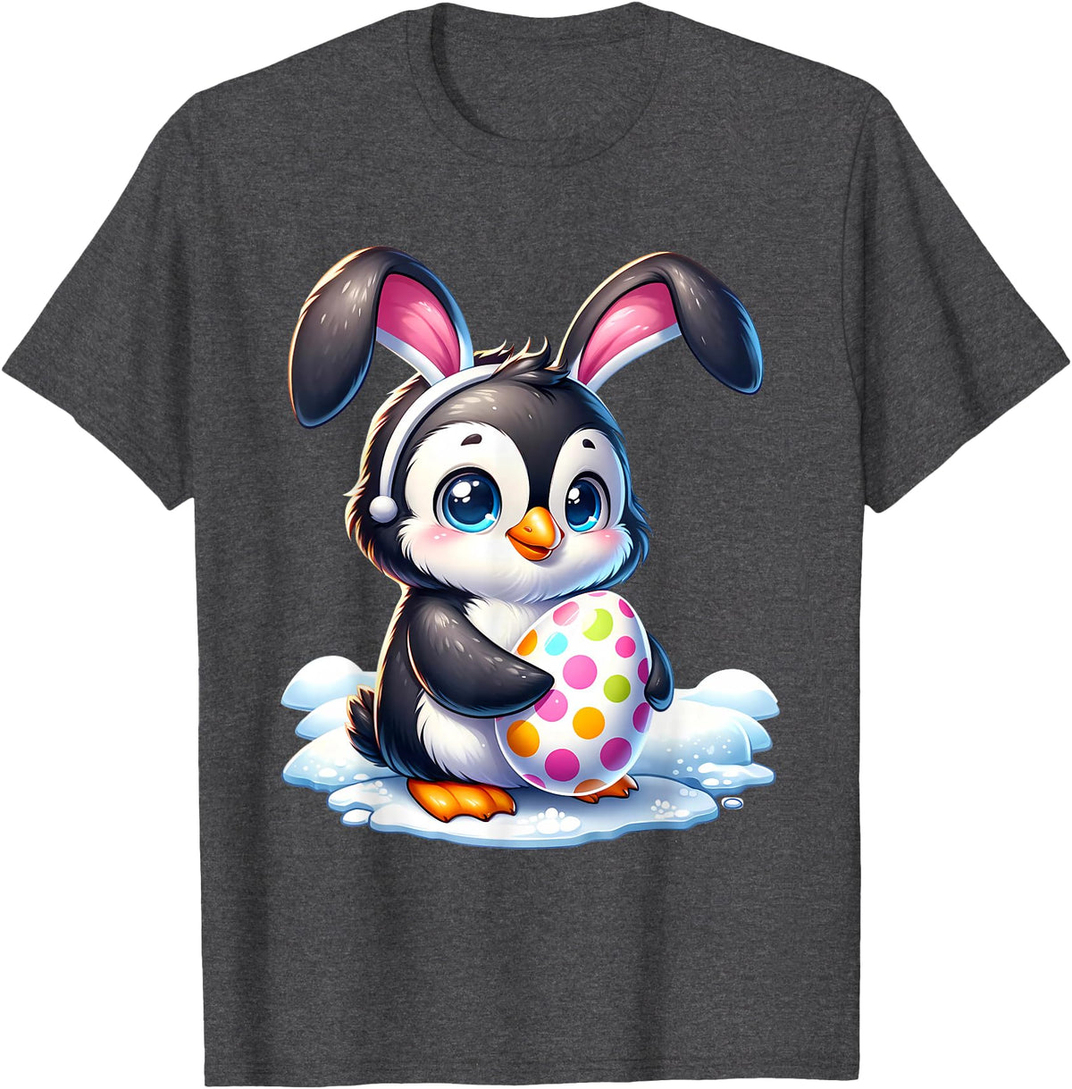 Easter Penguin Lover Egg Eggs Bunny Rabbit Bunnies Funny T-Shirt in Dark Heather Grey