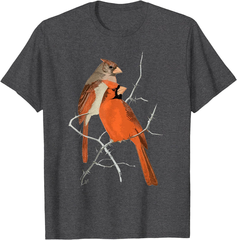 Red Cardinal Bird Male Female Vintage Red Cardinal Bird T-Shirt - Dark Heather Grey