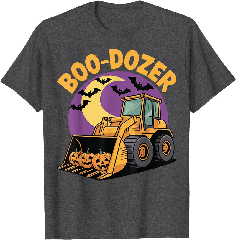 Bulldozer Halloween Costume Toddler Spooky Ghost Boo-Dozer Halloween Kids Bulldozer T-Shirt - Dark Heather Grey
