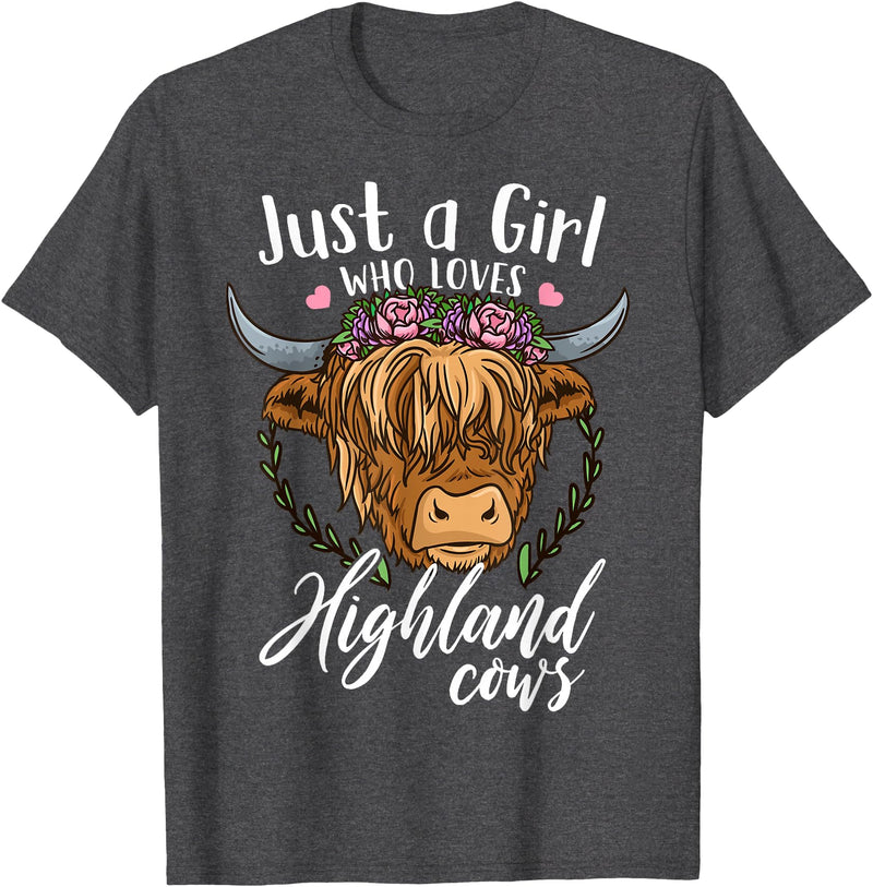 Scottish Highland Cow Lovers Scottish Highland Cow Just a Girl Who Loves Highland Cows T-Shirt Small - Dark Heather Grey