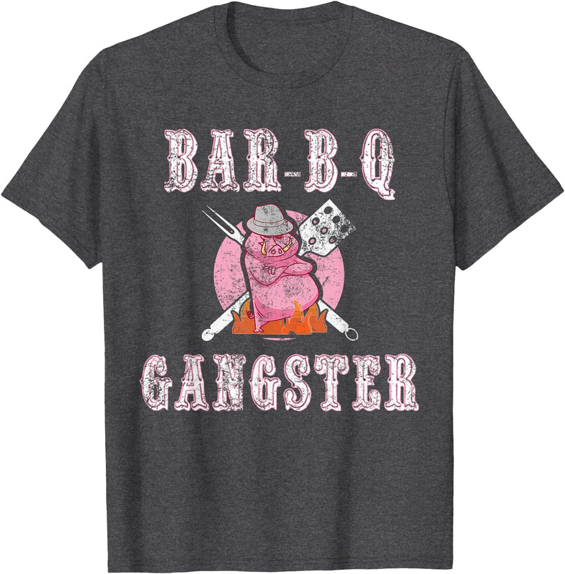 Pig Gangster BBQ Gift Ideas Funny BBQ Gifts for Men- Pork Pig Pit BBQ Gangster T-Shirt - Dark Heather Grey