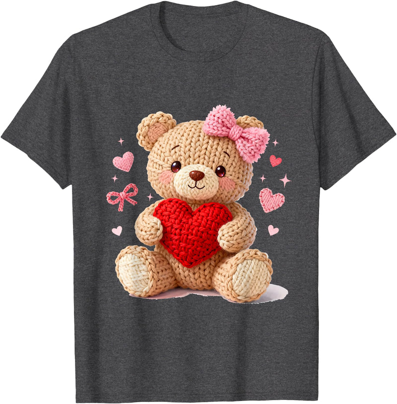 Cute Crochet Valentine Love Art Studio Be My Valentine Cute Crochet Yarn Teddy Bear Love T-Shirt - Dark Heather Grey