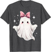 Halloween Ghost Coquette Bow Tee Ghost Coquette Bow Halloween Kawaii Girls Women Spooky T-Shirt - Dark Heather Grey