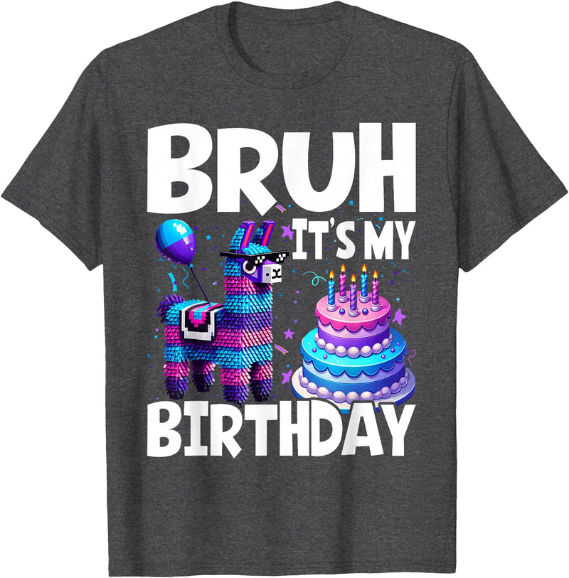 Llama Lover Gift Co. Bruh Its My Birthday Llama Pinata T-Shirt - Dark Heather Grey