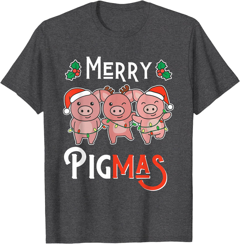 Discover Christmas Pun Animals Here Merry Pigmas Pun Pig Christmas T-Shirt - Dark Heather Grey