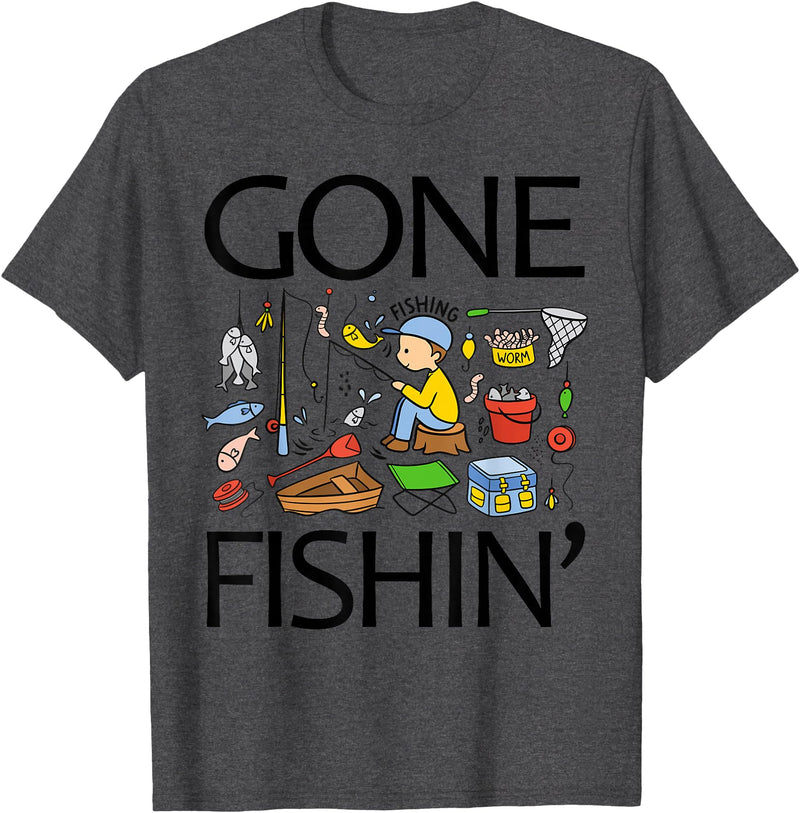 Funny Fishing Fishy Fisherman Fisher Anglers Shirt Gone Fishing-Shirt Youth Boys Kids Toddler Women Girls Cute T-Shirt - Dark Heather Grey