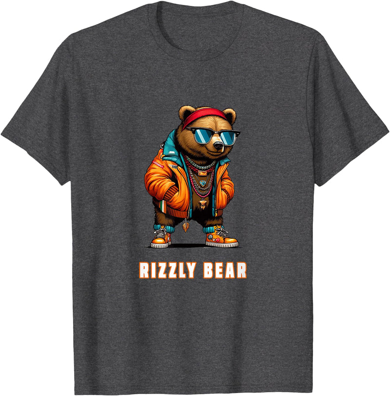 The Rizzly Grizzly Rizzly Bear Cool Grizzly Bear Wearing Sunglasses Rizz Slang T-Shirt - Dark Heather Grey