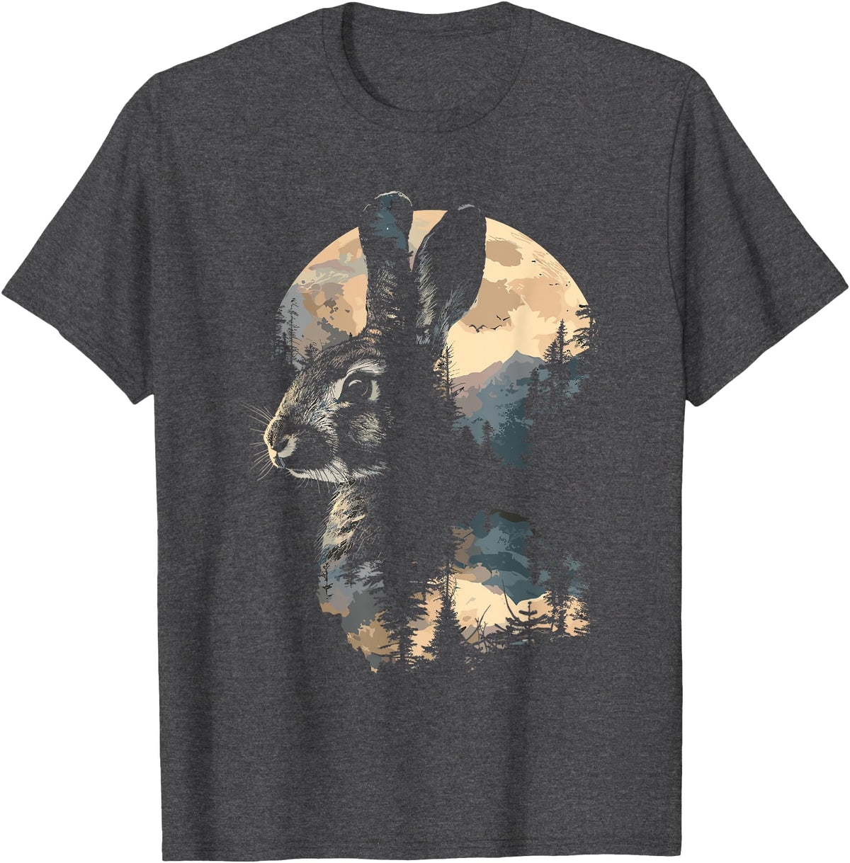 Rabbit Mountain Landscape Nature Wildlife T-Shirt in Dark Heather Grey