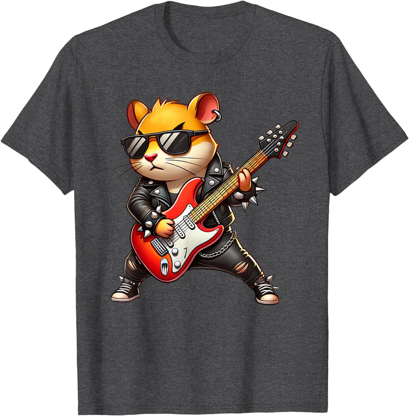 Hamster Electric Guitar Concert Music Lover Men Women Kids T-Shirt - Dark Heather Grey