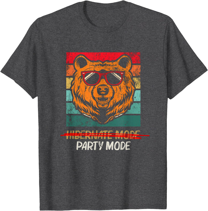 Winter, Spring, Summer & Fall Apparel Spring Hibernation Season Over Funny Retro Party Mode Bear T-Shirt - Dark Heather Grey