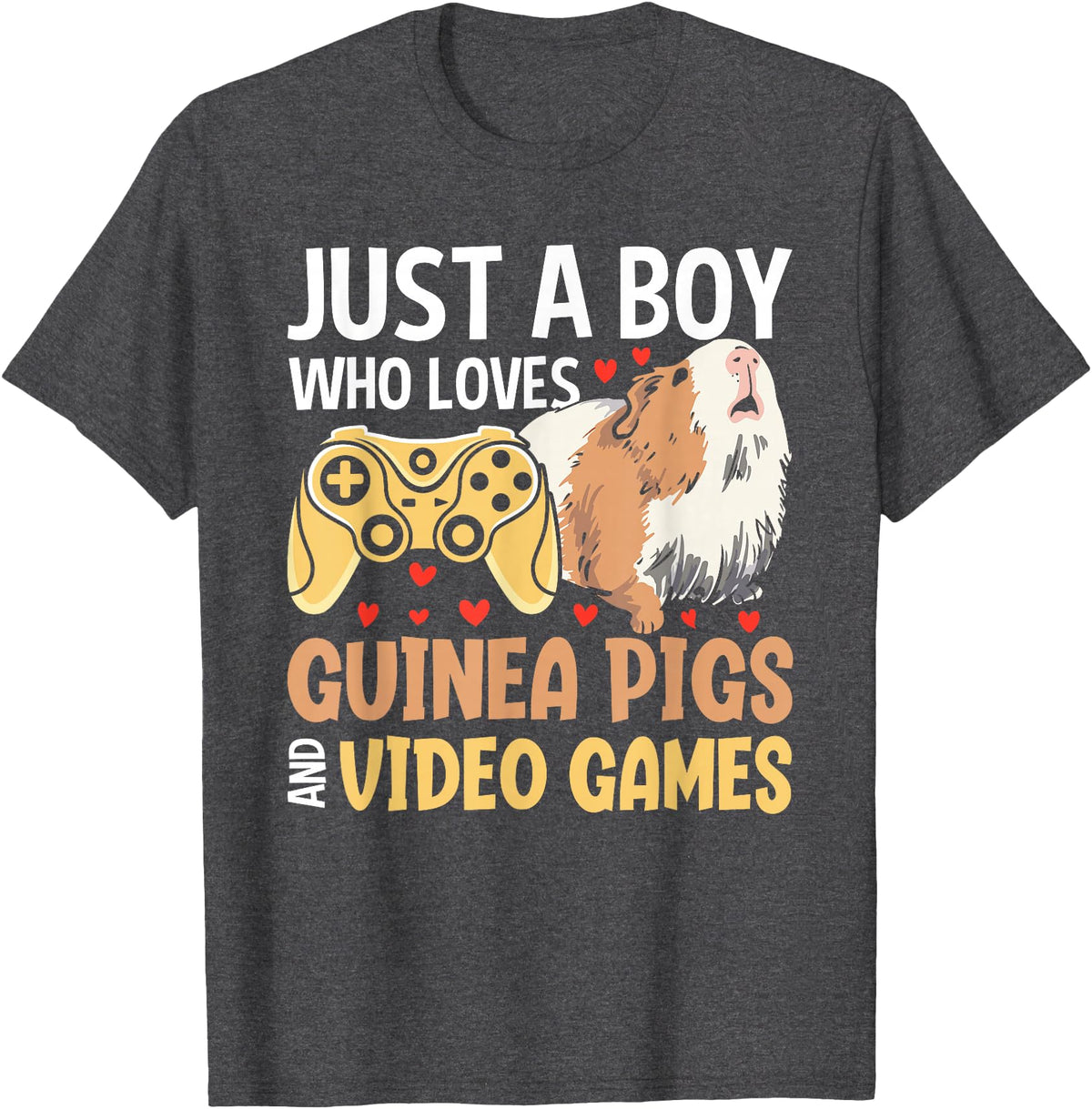 Guinea Pig Gifts for Gamer Co. Just a Boy Who Loves Guinea Pigs and Video Games Gaming T-Shirt - Dark Heather Grey