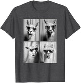 Funny Animal Photography Clothing Co. Funny Llamas with Sunglasses Cool Llama Animals Photo Booth T-Shirt - Dark Heather Grey