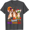 Cute Chihuahua Dog Happy Hallothanksmas Happy Hallothanksmas Chihuahua Dog Halloween Christmas T-Shirt - Dark Heather Grey