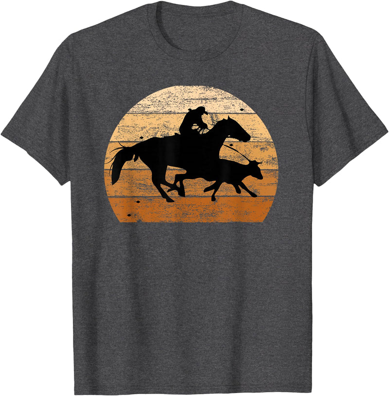 Roping Rodeo Shirts and Gift Co. Brown Distressed Style Western Cow Horse Calf Roping T-Shirt - Dark Heather Grey