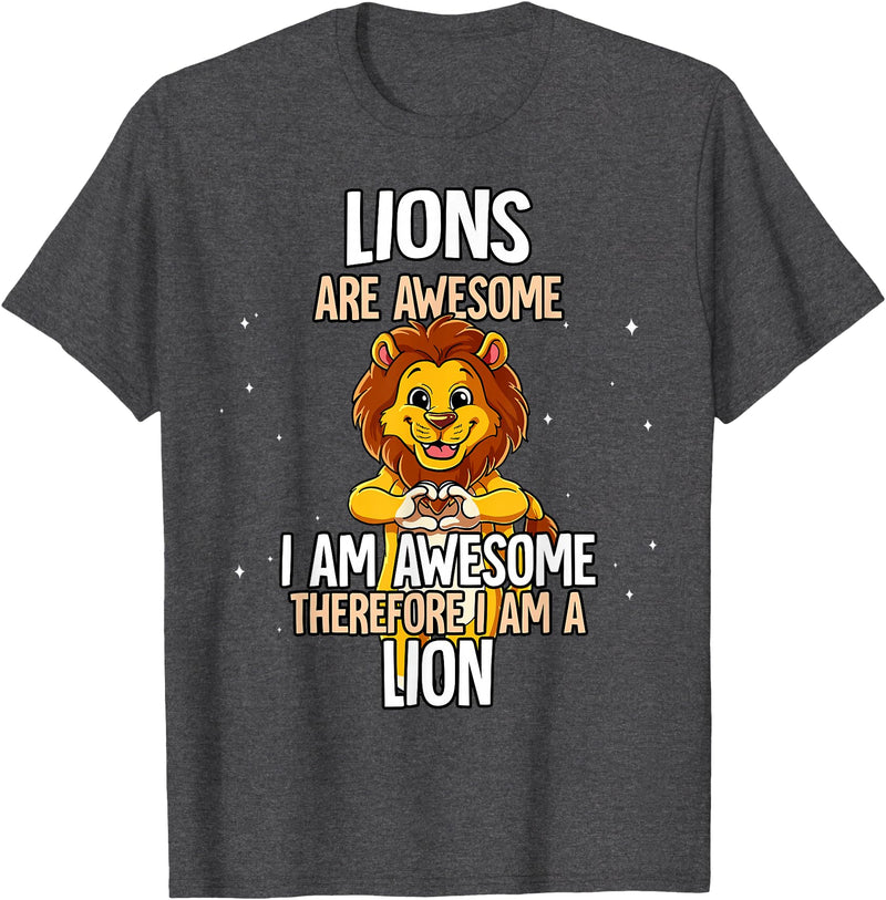 Lion Lover Gift Lions are Awesome Lion T-Shirt - Dark Heather Grey