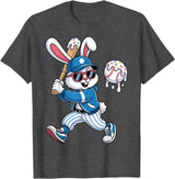 Funny Baseball Drip Rabbit Bunny Easter Men Boys Kids T-Shirt in Dark Heather Grey