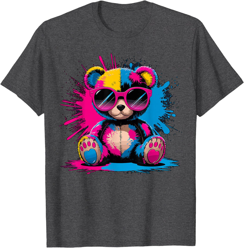 Magical and Funny Bear lover Gifts Colorful Teddy Bear with Sunglasses T-Shirt - Dark Heather Grey
