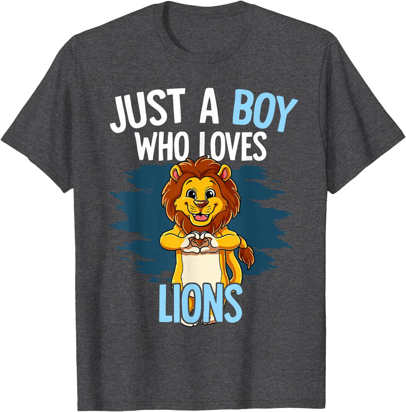 Lion Lover Gift Just A Boy Who Loves Lions Lion T-Shirt - Dark Heather Grey