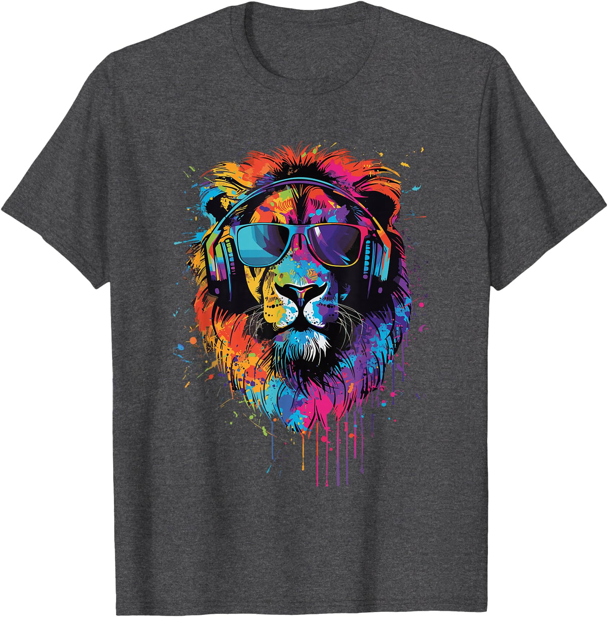 Lion Sunglasses Headphones Design Lion Sunglasses Headphones T-Shirt - Dark Heather Grey