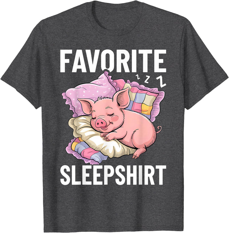 Piggy Lover Gift Co. Favorite Sleep, Napping Pig, Piglet & Piggy Pajama T-Shirt - Dark Heather Grey