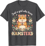 Just a Girl Who Loves Hamsters Cute Floral Pet Aesthetic T-Shirt - Dark Heather Grey