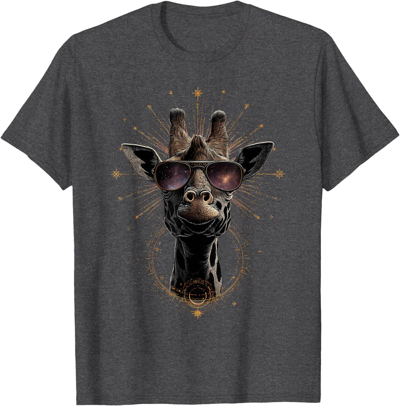 Safari Animal Art Giraffe with Sunglasses Graphic Safari Giraffe Animal Lover T-Shirt - Dark Heather Grey