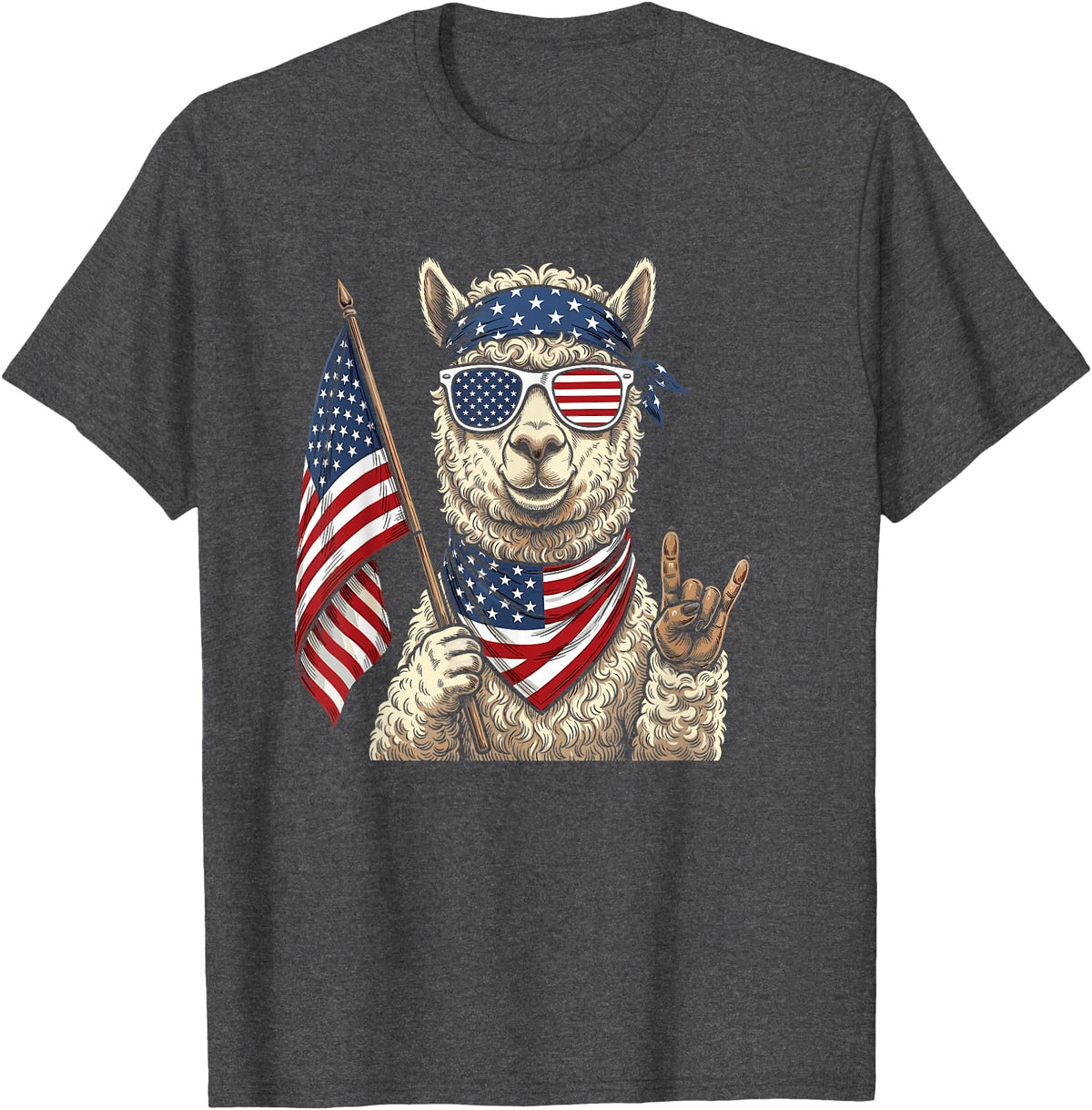 Alpaca 4th of July Men Women Alpaca 4th of July American Flag Patriotic Llama Lover T-Shirt - Dark Heather Grey