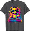 Magical and Funny DJ Gifts Colorful DJ Teddy Bear T-Shirt, Unisex-Kids, Black, Small, Long Sleeve, Classic Fit, Polyester 100% - Dark Heather Grey