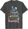 Easter Teacher Bunny Ears Basket Eggs Rabbit Happy Easter T-Shirt in Dark Heather Grey