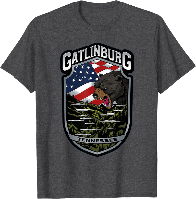 Great Smoky Mountains National Park Souvenirs Gatlinburg Tennessee Souvenirs Bears Gifts TN American Flag T-Shirt - Dark Heather Grey