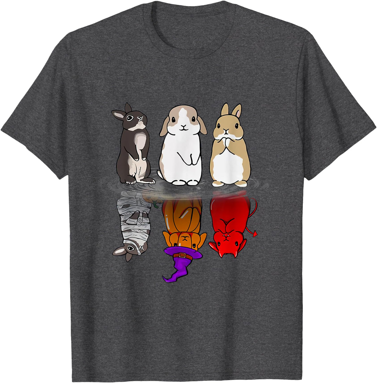 Rabbit Halloween Reflect Mirror Bunnies T-Shirt in Dark Heather Grey